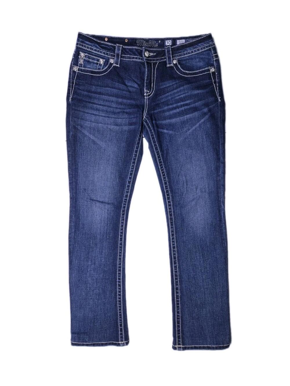 Miss Me Mid Rise Boot Cut Embellished Dark Wash Jeans - Womens 30